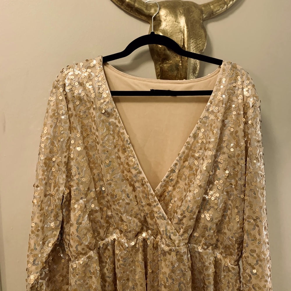 Champagne Sequin Wrap Skater Dress